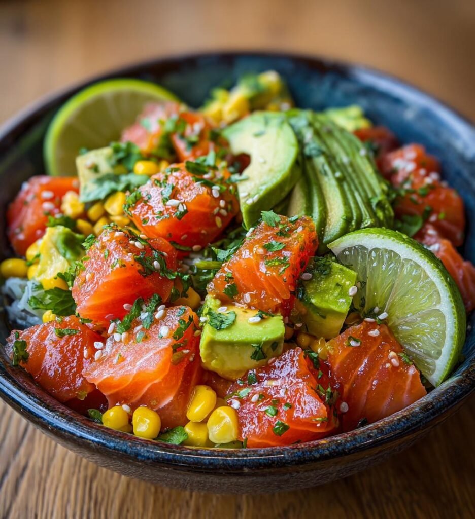 Laxtacobowl med avokado, majs och lime