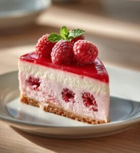 Rosa vaniljcheesecake med hallonspegel