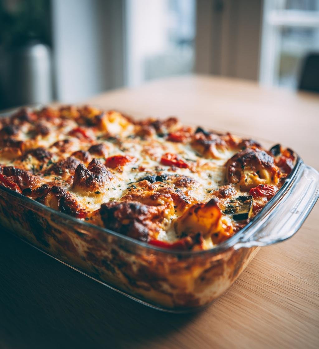 Tortellinigratäng med aubergine, tomat och mozzarella - Enkel och God