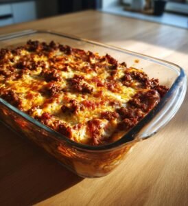 Köttfärspannkaka i ugn med ost och rödlök