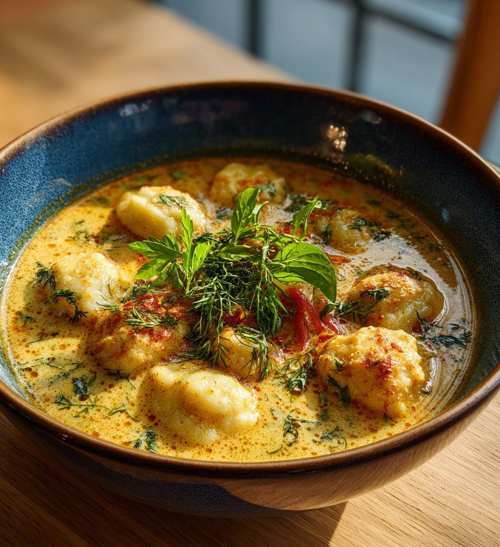 Kycklingdumplings i krämig grönsaksbuljong - Enkel och God