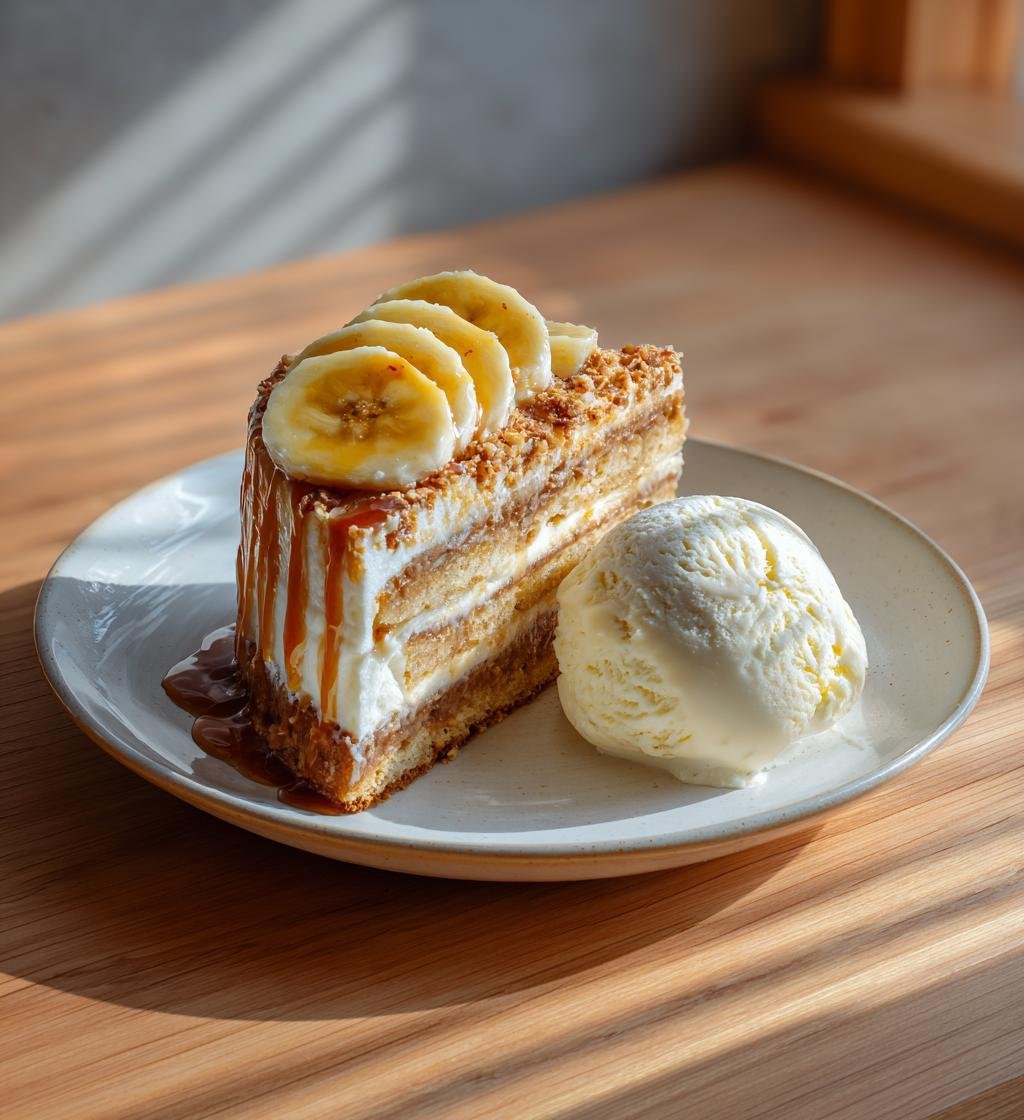 Banan- och kolapuddingkaka med vaniljglass – God och enkel dessert