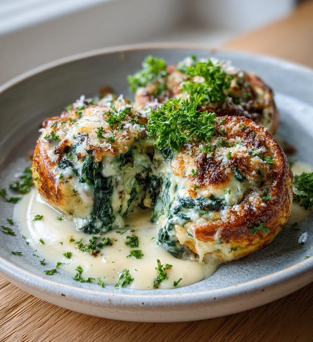 Svampfyllda pannkakor med spenat och ostsås - Enkel och God