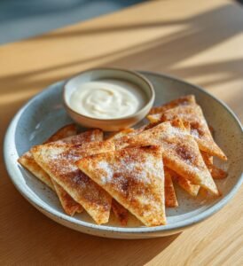 Krispiga äppeltortillachips med vaniljdipp