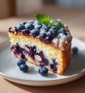Mjuk blåbärskaka med mandel