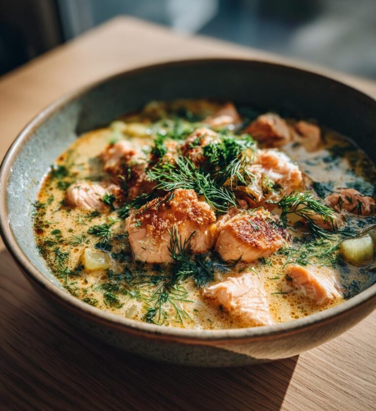 Krämig laxgryta med purjolök och dill