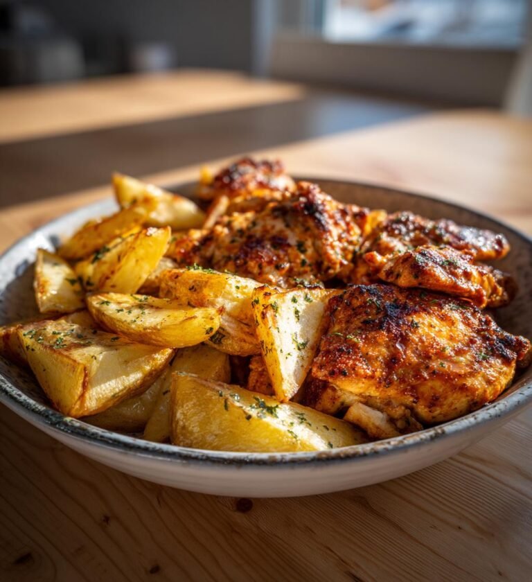 Vitlökskyckling med frasig rostad potatis