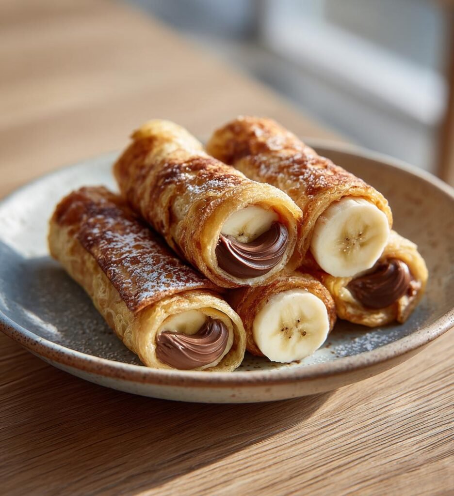 Frasiga smördegsrullar med Nutella och banan
