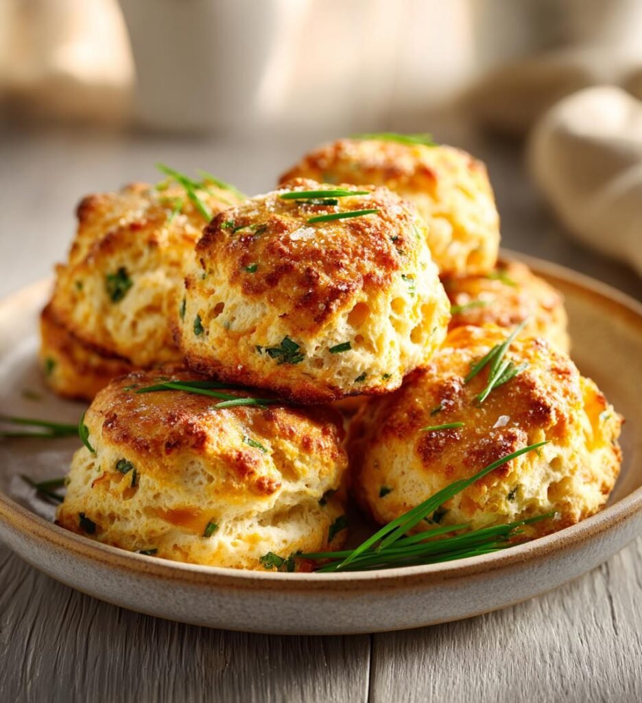Ostiga scones med gräslök och lagrad cheddar