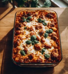 Gnocchigratäng med tomat, basilika och mozzarella