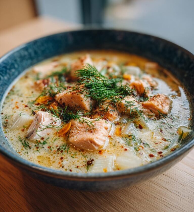 Krämig laxsoppa med fänkål, apelsin och dill