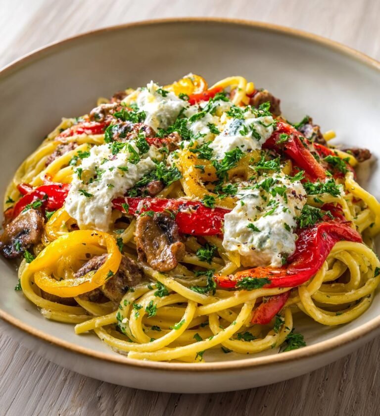Salsicciapasta med rostad paprika och mascarpone