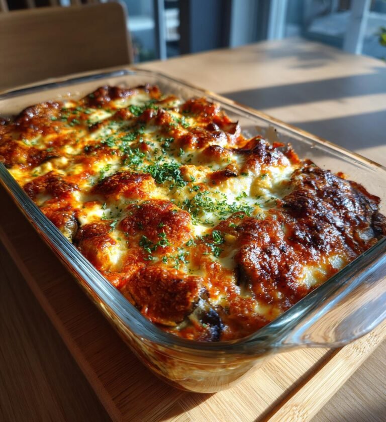 Kycklingmoussaka med aubergine och krämigt osttäcke