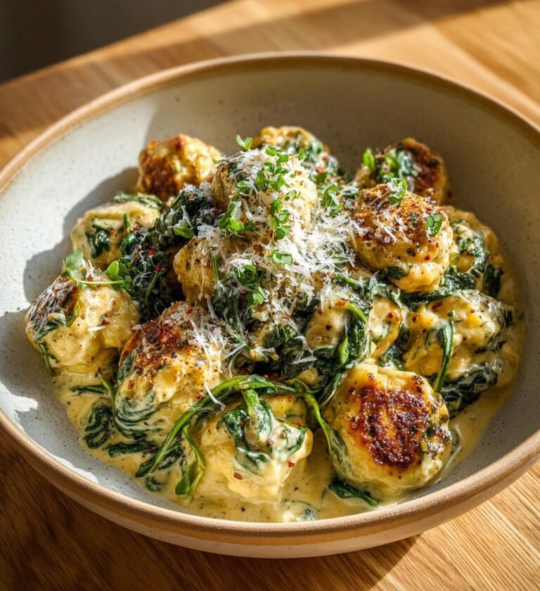 Krämiga kycklingköttbullar med parmesan och spenat