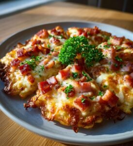 Frasig potatispizza med skinka och ost