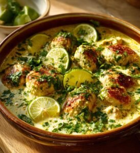 Kycklingbollar i kokosmjölk med lime och mild curry