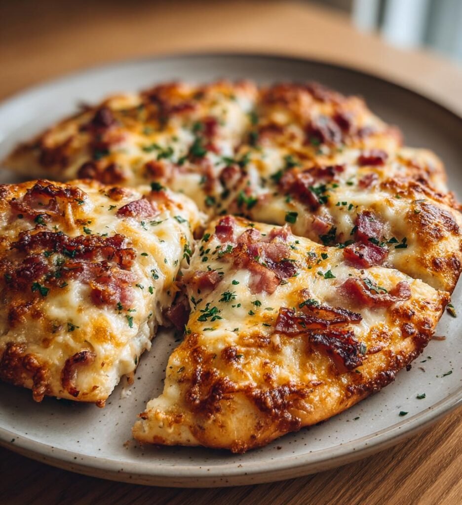 Sportlovspizza i långpanna med skinka och ost