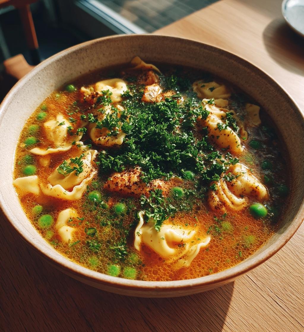 Krämig kycklingsoppa med tortellini och gröna ärtor - Enkel och God - steg för steg