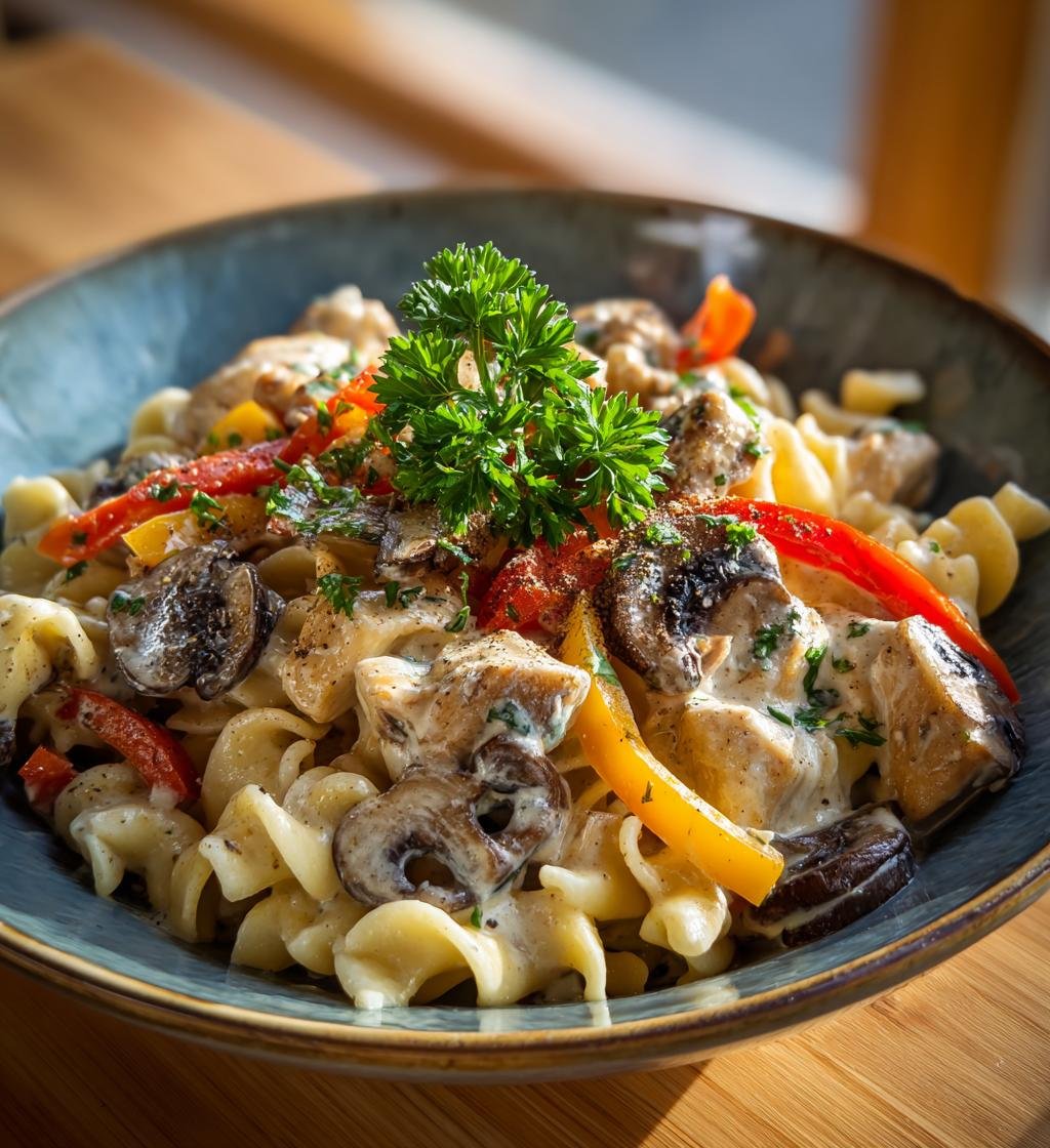Krämig kycklingstroganoff med svamp och paprika – Snabb och God