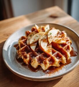Äppelvåfflor med kanel och kolasås