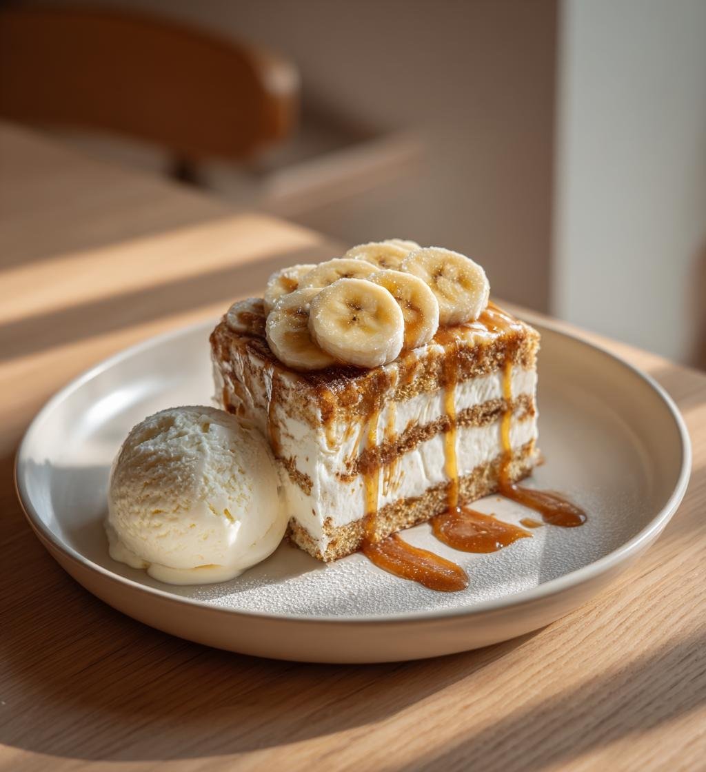 Banan- och kolapuddingkaka med vaniljglass – God och enkel dessert - steg för steg