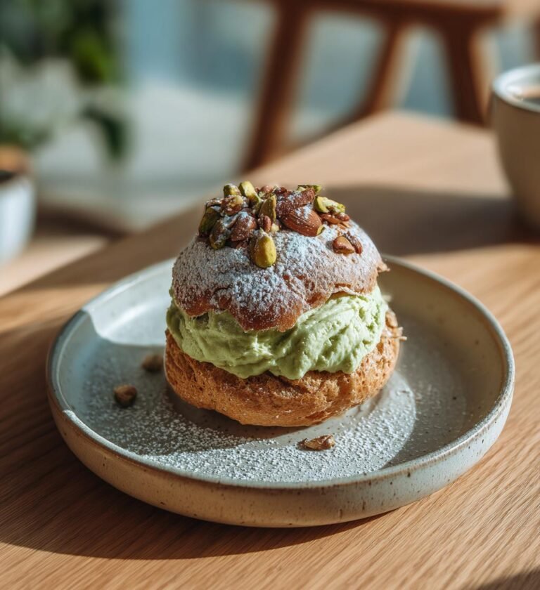 Pistagesemlor med pistagekräm och rostad mandel