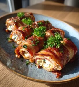 Schnitzelrullar fyllda med bacon och ost