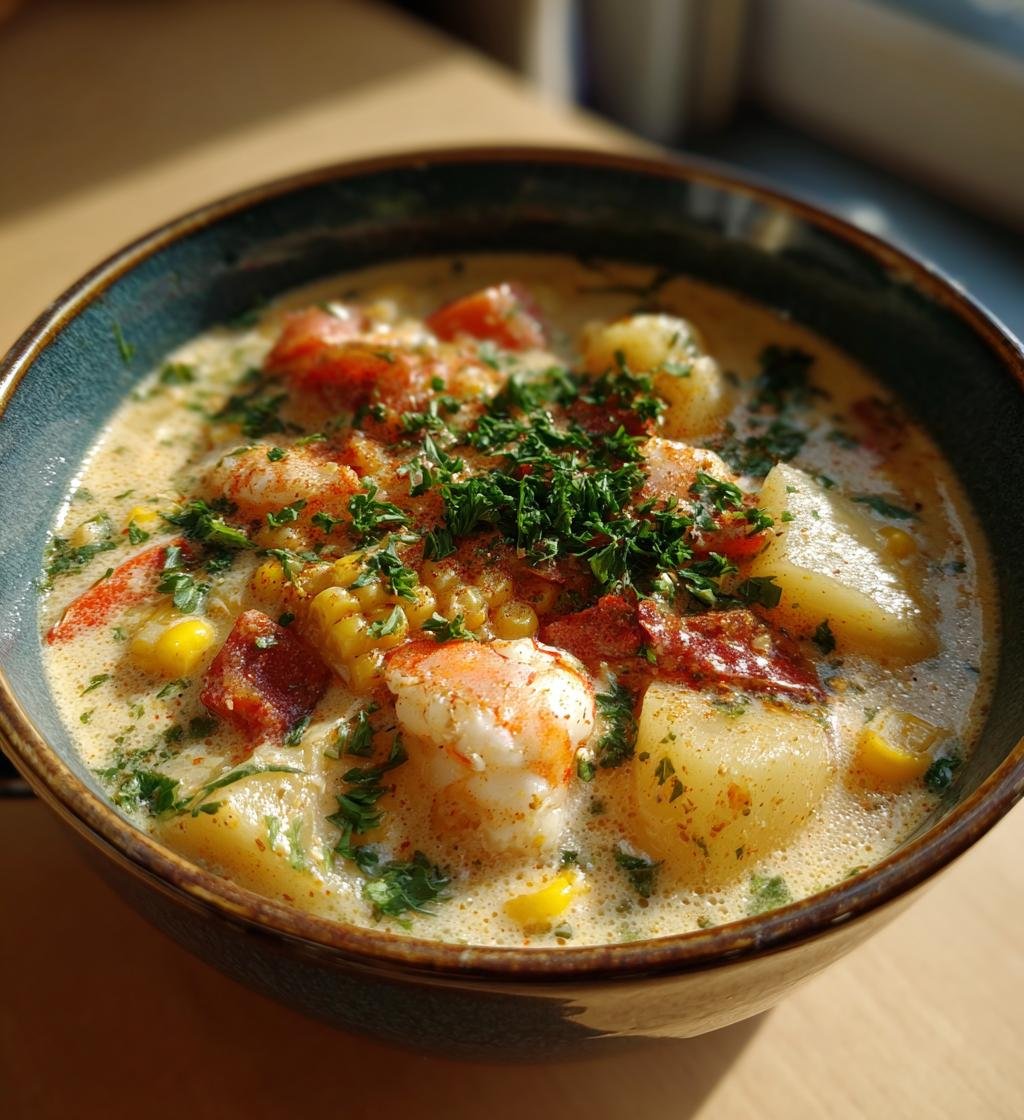 Krämig skaldjurssoppa med potatis och majs - Enkel och God
