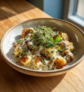 Zucchini- och potatisrösti med krämig ostsås