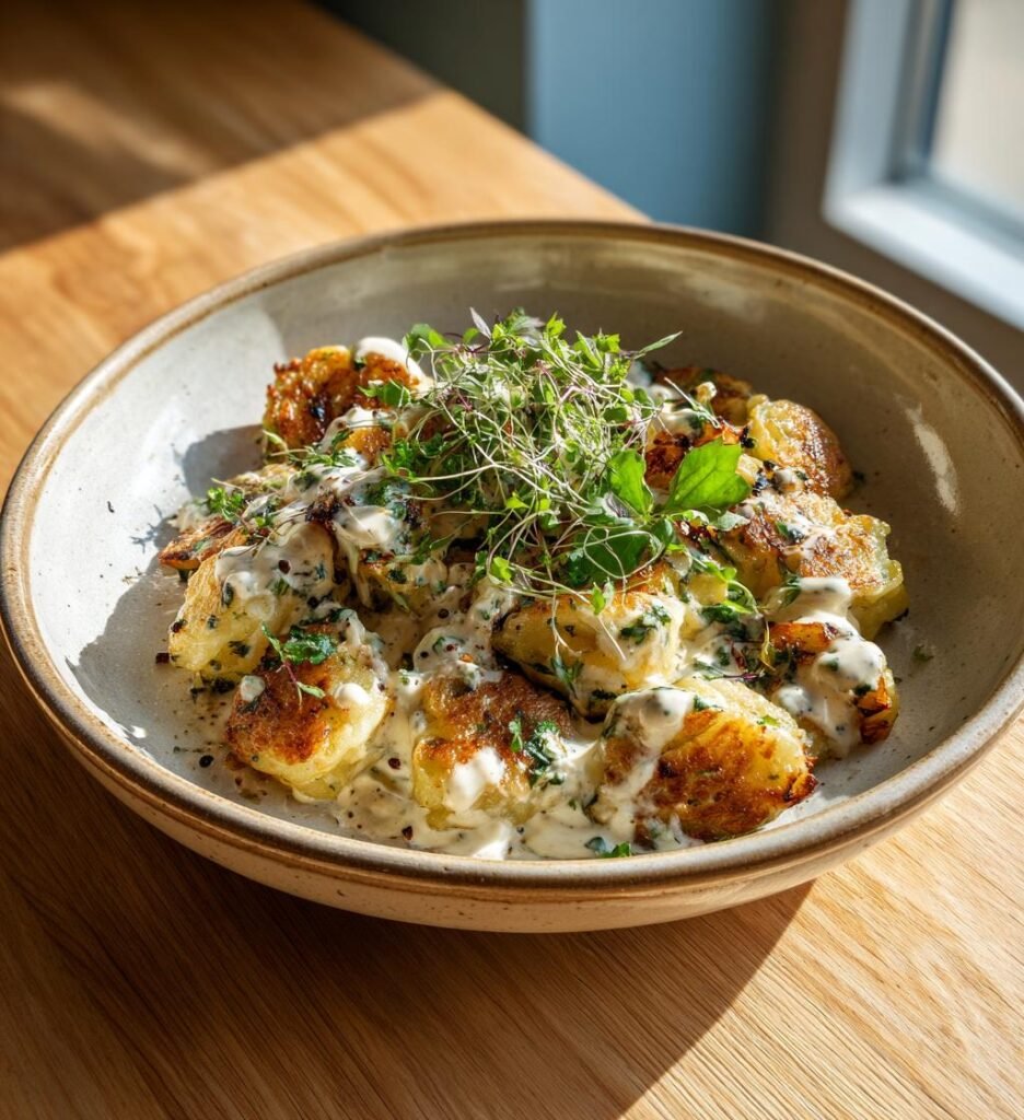 Zucchini- och potatisrösti med krämig ostsås