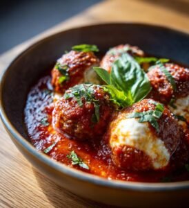 Tonfiskbollar i tomatsås med mozzarella