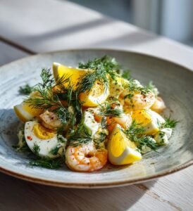 Räksallad med ägg, dill och citron