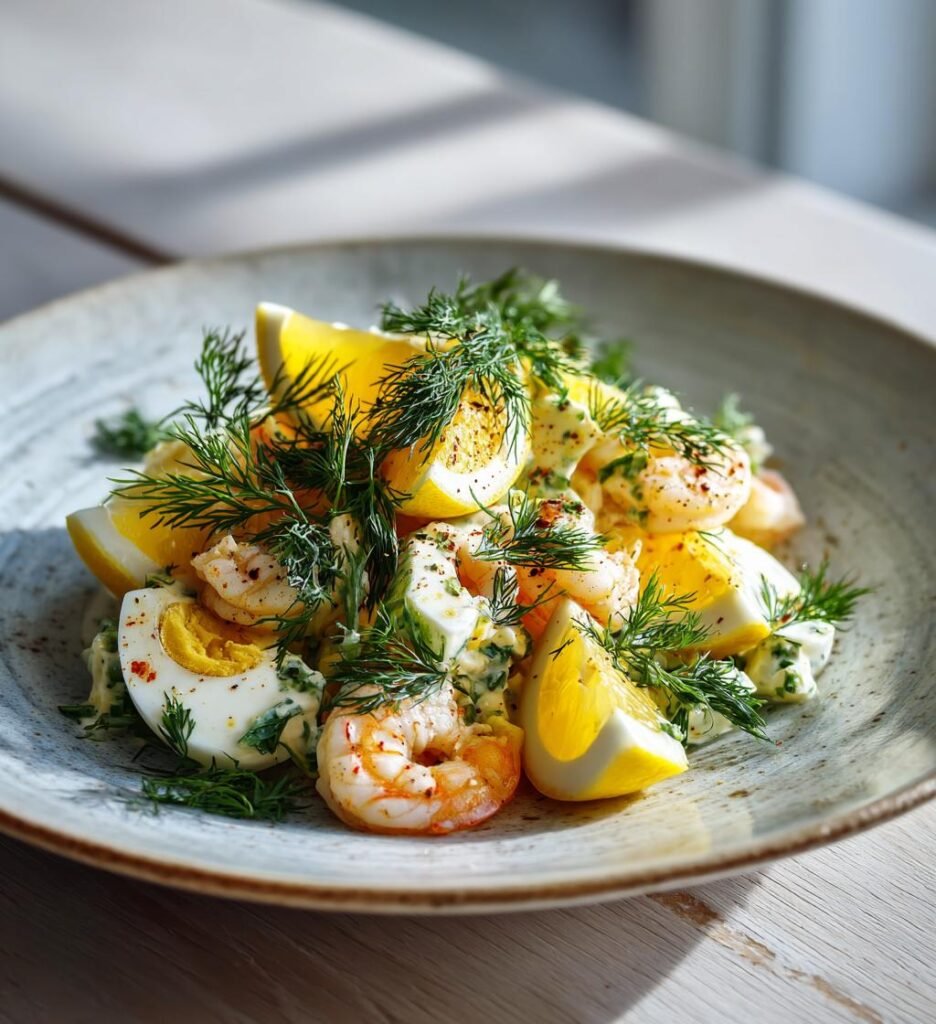 Räksallad med ägg, dill och citron