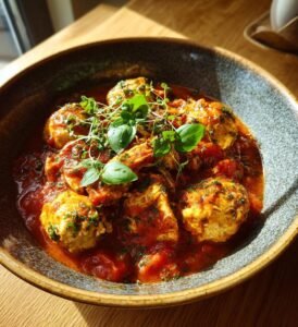 Kyckling- och risbollar i krämig tomatsås