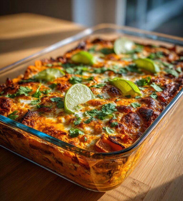 Böngratinerade enchiladas med sötpotatis och avokadokräm