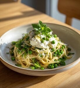 Vårpasta med ärtor, mynta och citronricotta
