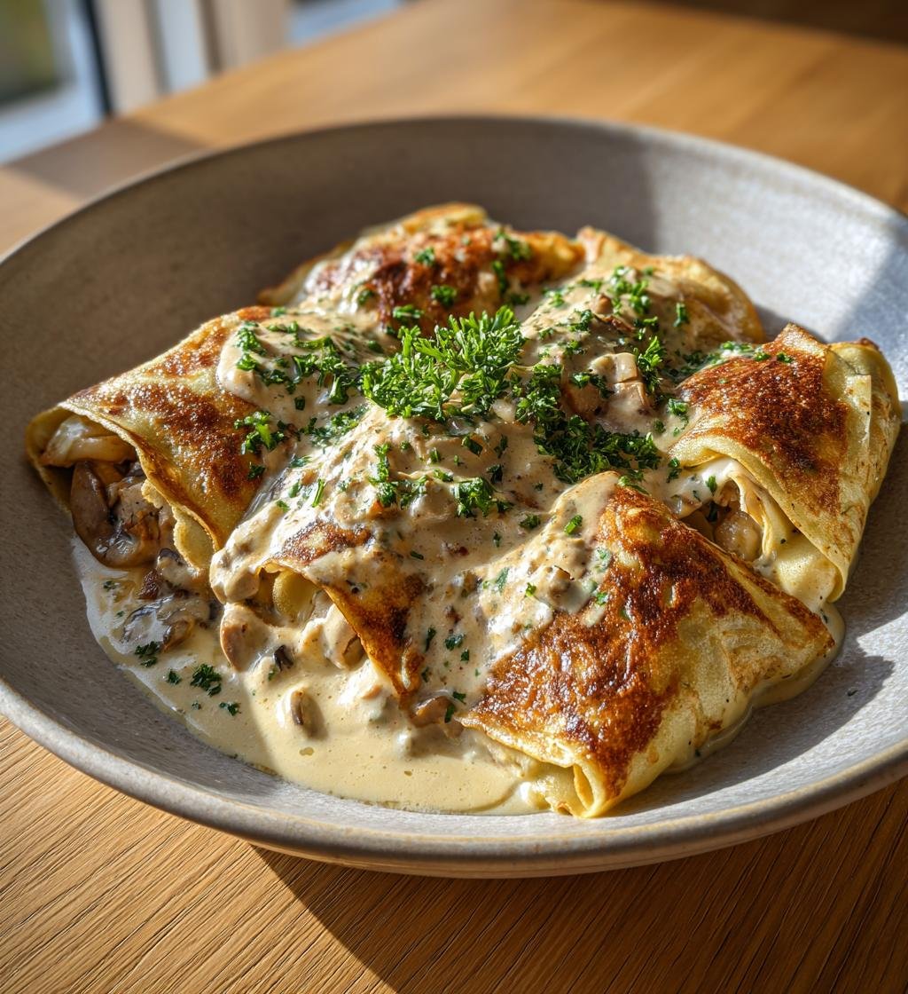 Kycklingfyllda crêpes med krämig ostsås – En perfekt middag