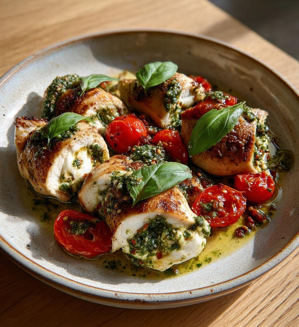 Mozzarellafylld kycklingfilé med pesto och tomat – Enkel och Saftig Middag