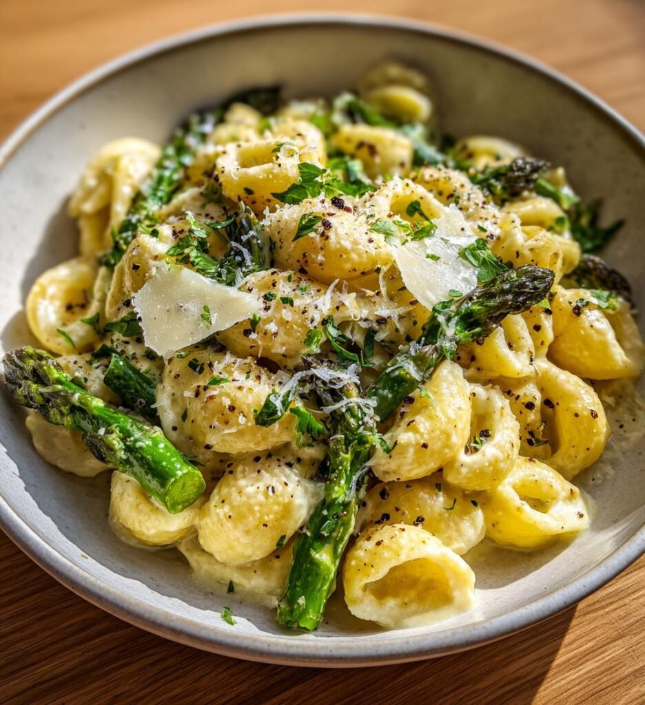 Krämig citronkycklingpasta med sparris och parmesan
