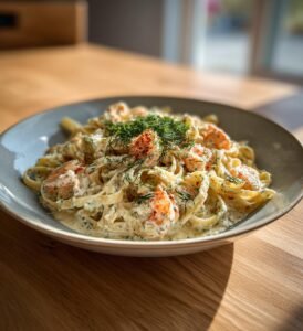 Krämig kräftstjärtspasta med dill och citron