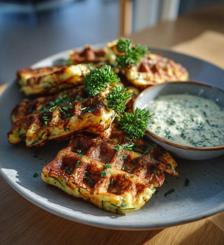 Zucchinivåfflor med parmesan och örtdipp