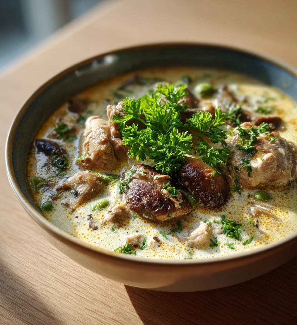 Kycklingfrikassé med svamp, ärtor och grädde - Enkel och Krämig Middag - steg för steg