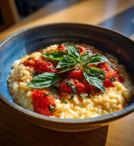 Ugnsrisotto med tomat, mascarpone och basilika