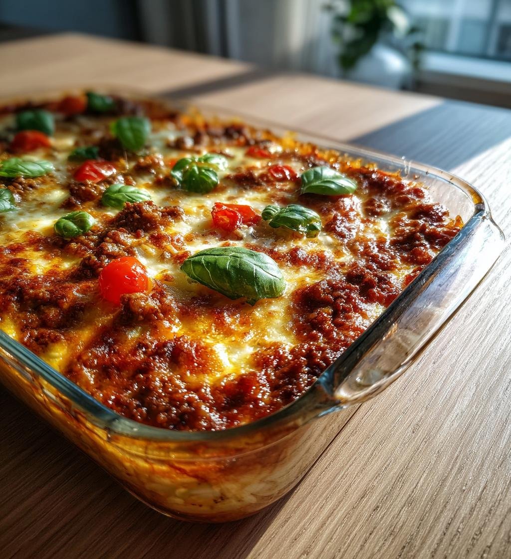 Risgratäng med köttfärs, tomat och mozzarella - Enkel och God