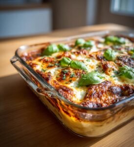 Auberginelasagne med kyckling och mozzarella