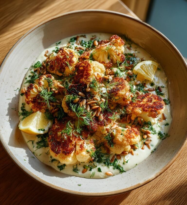Blomkålsstek med citron, tahini och rostade frön