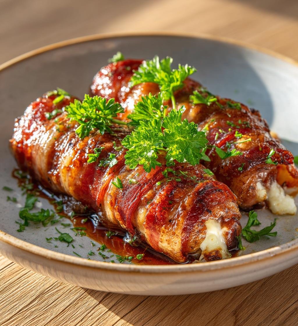 Baconlindade korvrullar fyllda med ost