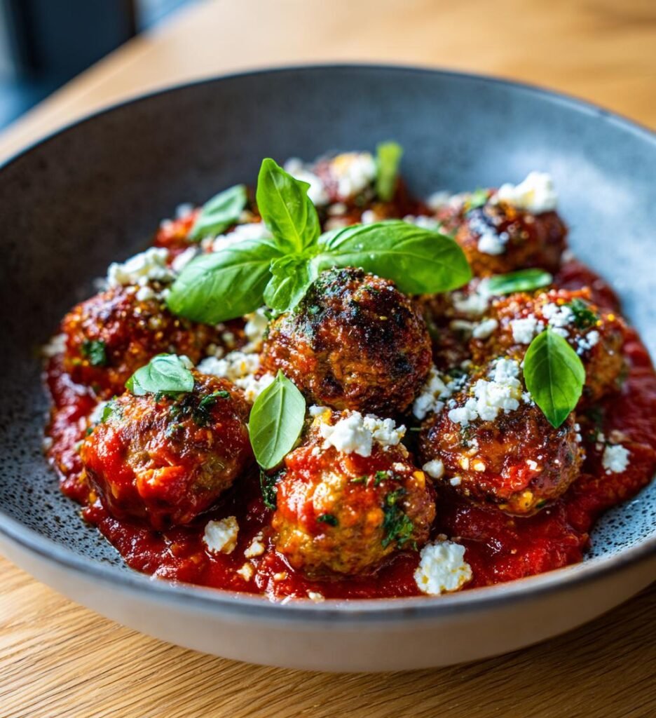 Lammköttbullar i tomatsås med fetaost